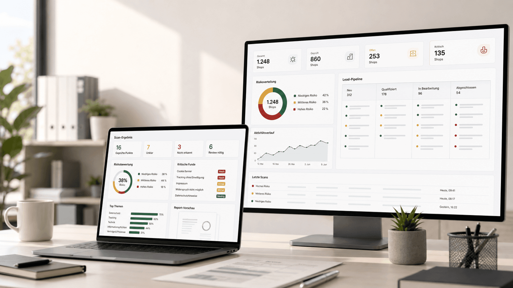 eShopCheck Dashboard mit Shop-Pruefung, technischem Report und Umsetzungspriorisierung